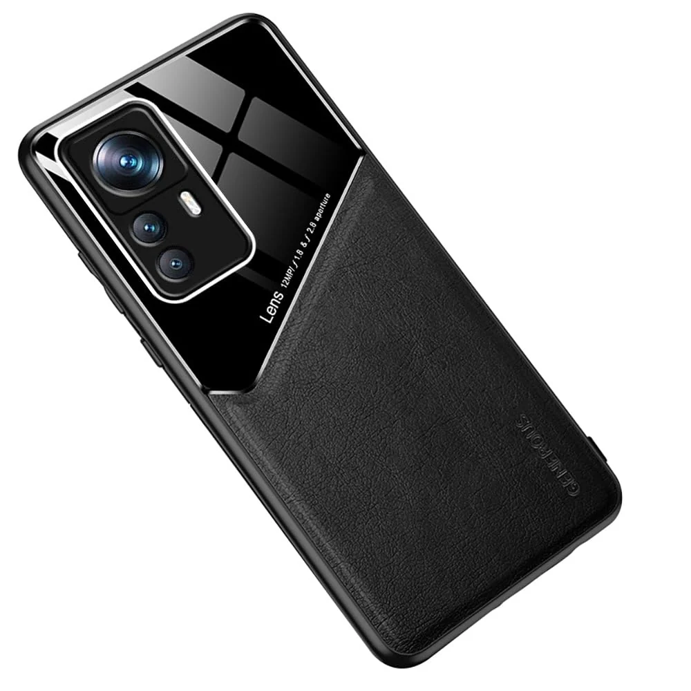 DL3 Mobilak Leather and PC Protective Case for Xiaomi 12T / 12T Pro / Redmi K50 Ultra, Built-in magnetic car-mount support, Shock-absorbing protection - Black