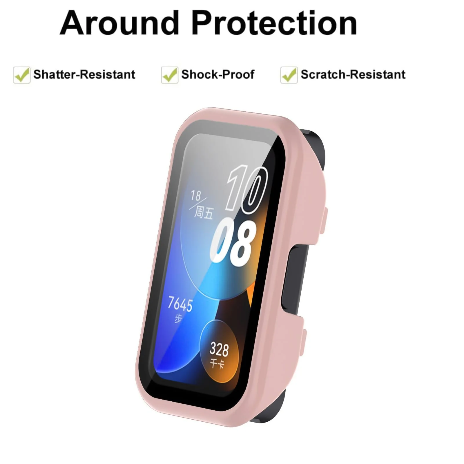 DL3 MOBILAK Full-Coverage Watch Case with Tempered Glass for Huawei Band 8 / Band 9, Pink