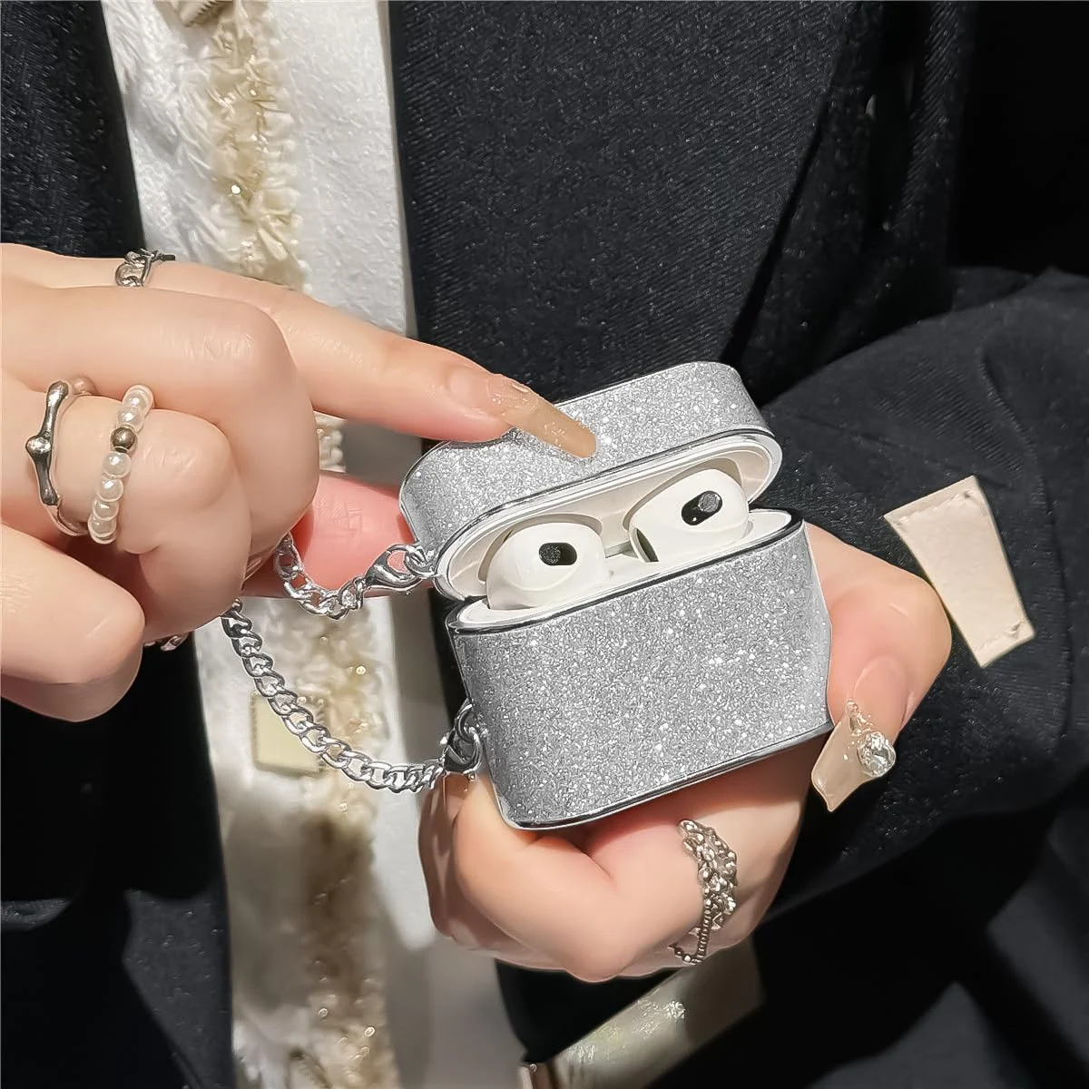 DL3 Mobilak DL3 Mobailk Compatible with AirPods 3 Cute Sparkle Bling Shiny Case for Girls Women, Premium Glitter Protective Cover for AirPod 3rd Generation 2021 with Metal Chain & Removal Tool