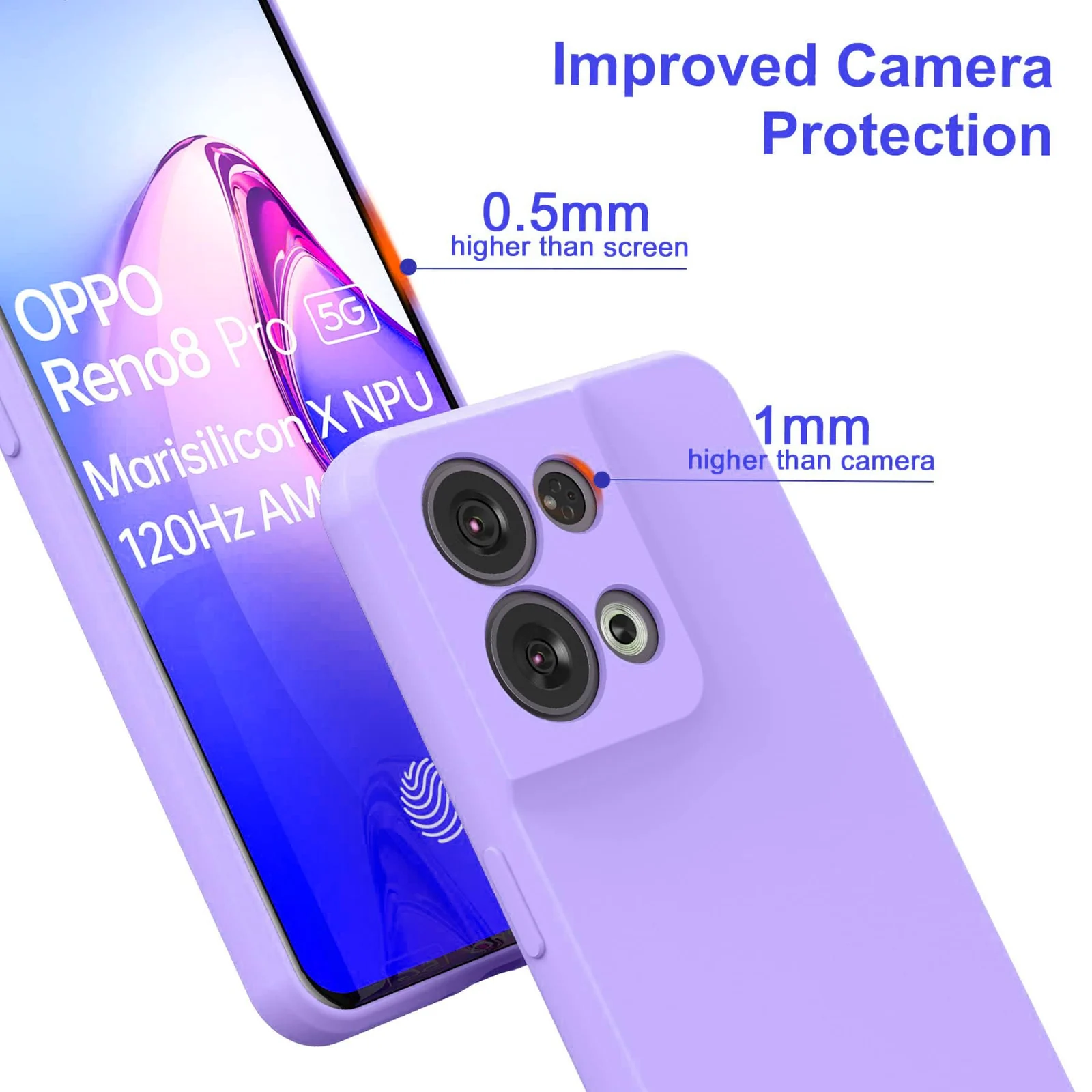 DL3 Mobilak Soft Silicone Protective Case for OPPO Reno 8 5G with Microfiber Lining and Shockproof Design - Lavender