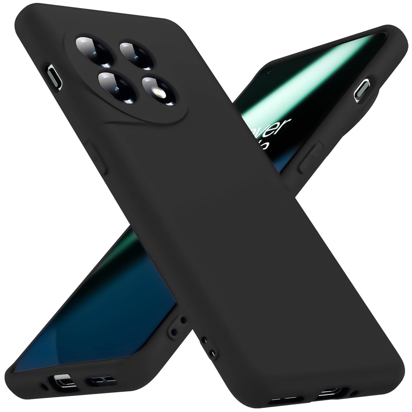 DL3 Mobilak Silicone Protective Case for OnePlus 11, Shock-absorbing protection, Built-in kickstand, Integrated ring holder - Black