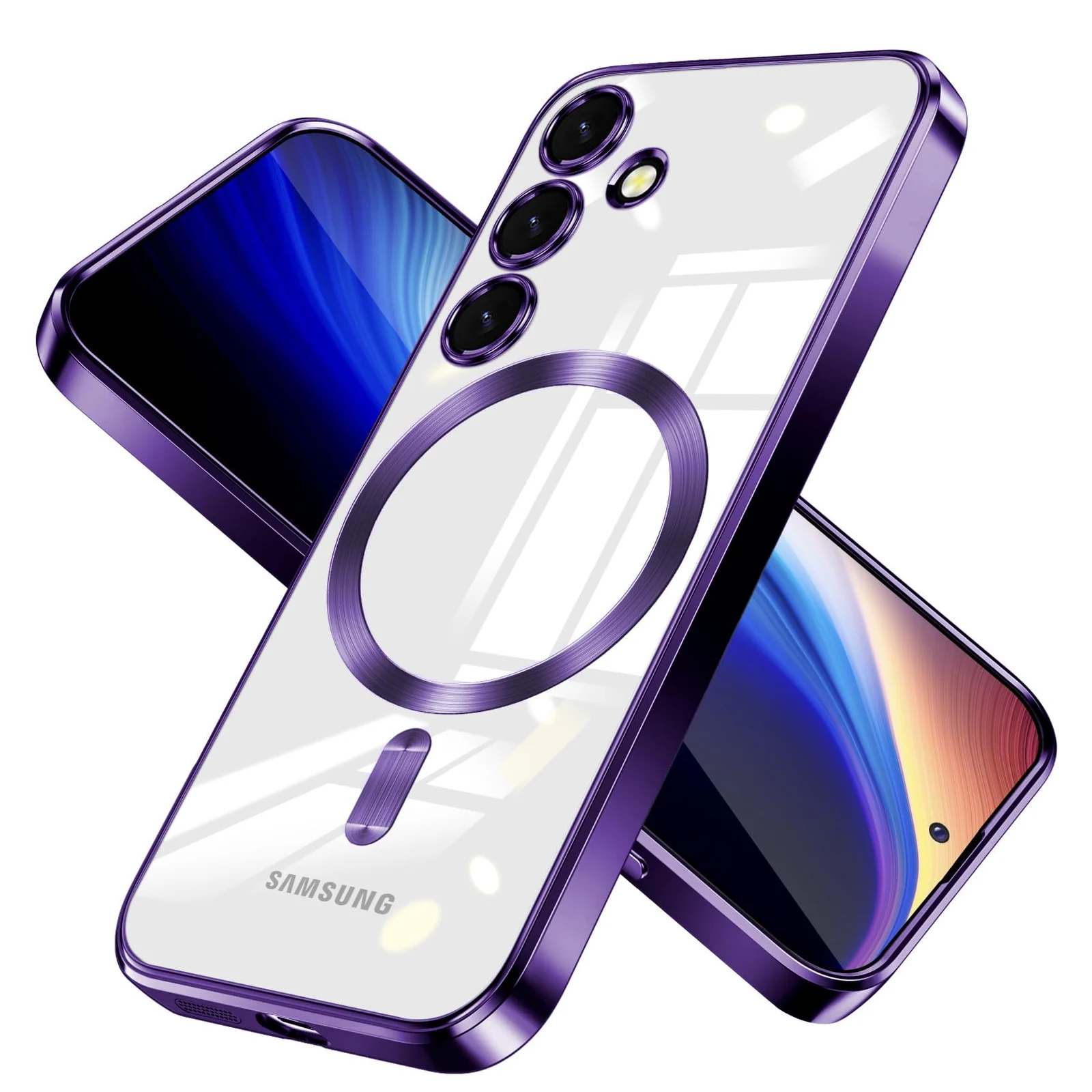 Dl3 Mobilak For Samsung Galaxy S24+ Plus Magnetic Clear Case, Compatible with MagSafe, Built-in Camera Lens Protector, Luxury Plating Soft TPU Shockproof Slim Thin Cover 6.7 inch (Blue)