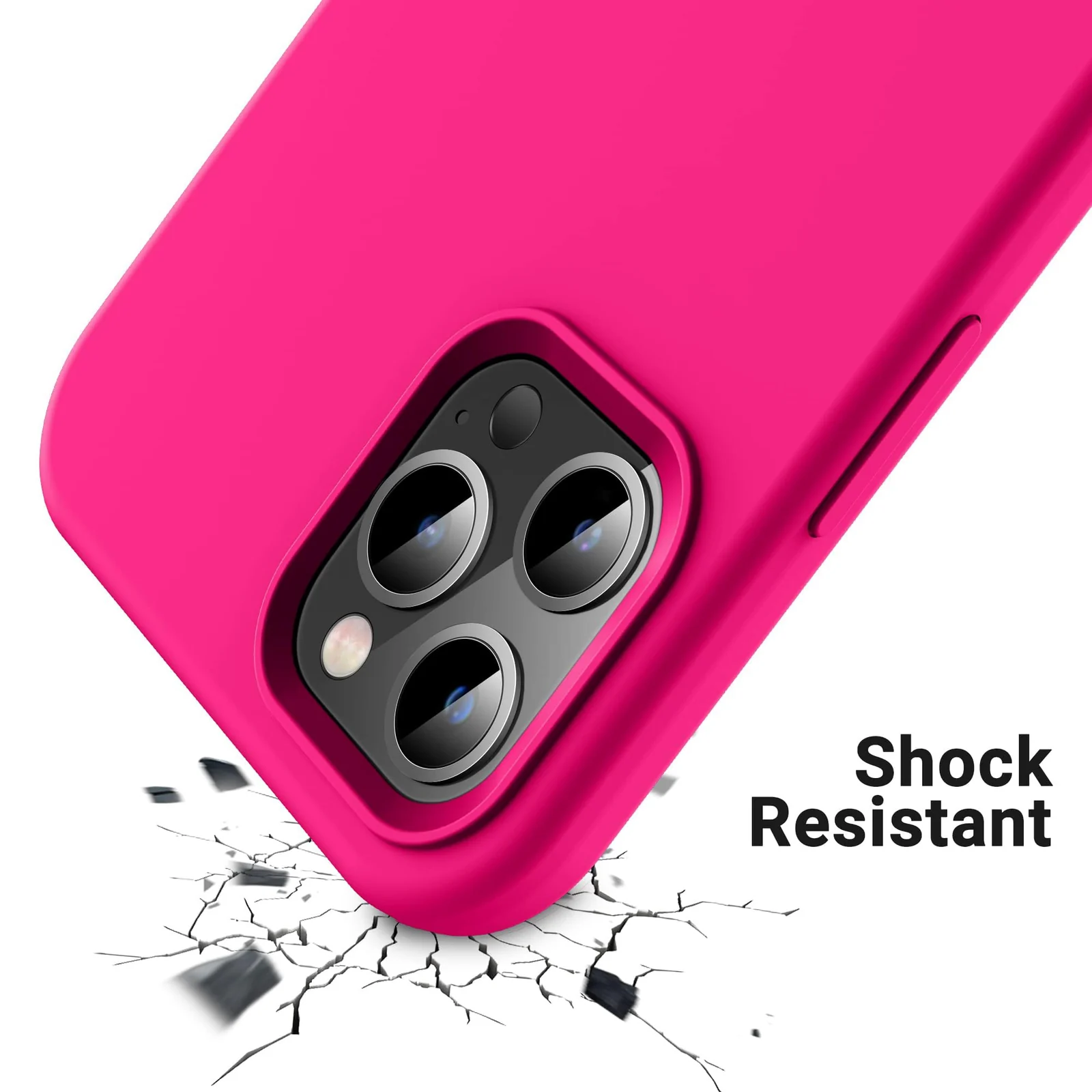 DL3 Mobilak Liquid Silicone Protective Case for iPhone 12 / 12 Pro (6.1 Inch) with Camera Protection and Microfiber Lining - Neon Pink