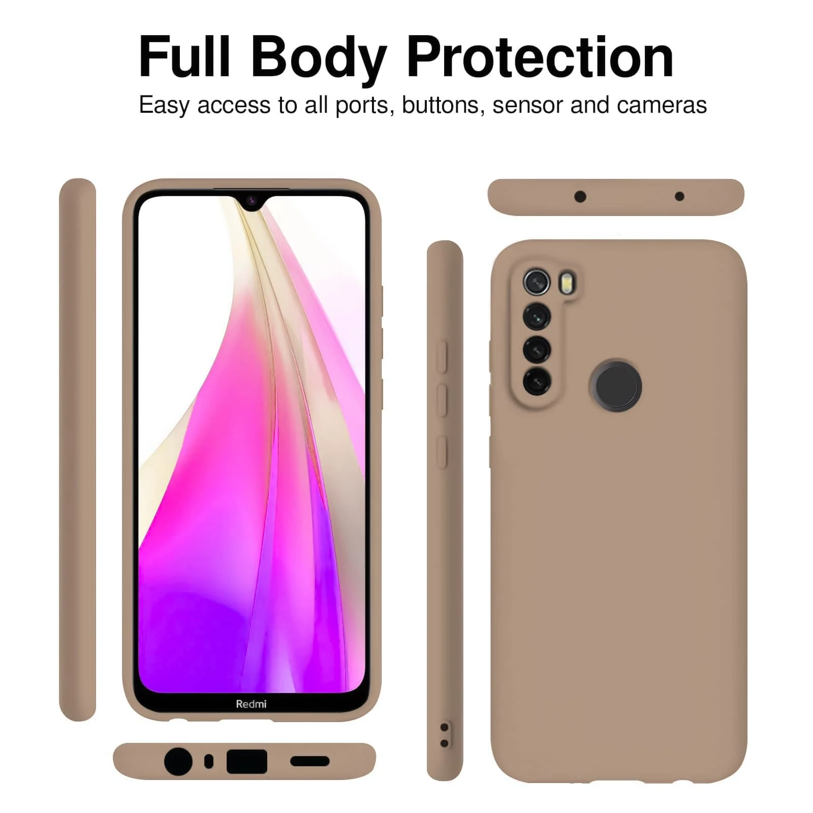DL3 Mobilak Xiaomi Redmi Note 8 Case, Soft Flexible Silicone Gel Rubber Bumper Cover, Slim Fit Full Body Shockproof Protective Phone Case - Light Orange