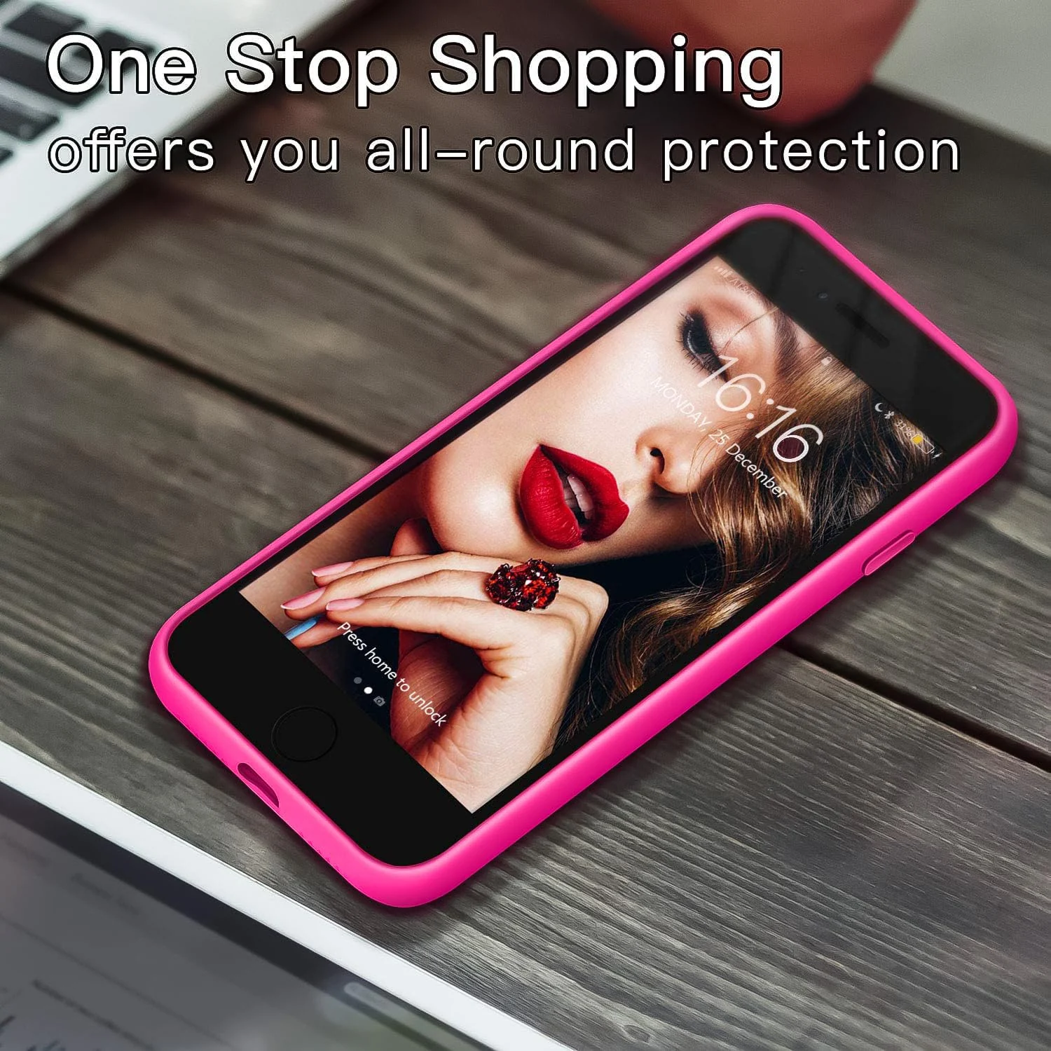 DL3 Mobilak Liquid Silicone Protective Case for iPhone SE 2022, SE 2020, iPhone 7, iPhone 8 with Camera Protection and Microfiber Lining - Hot Pink