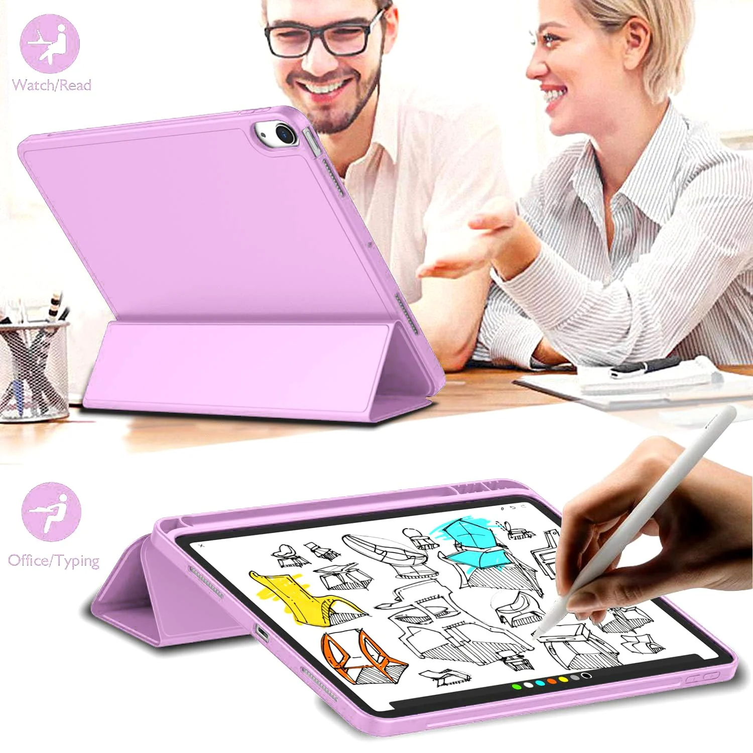 DL3 Mobilak Smart Case For iPad Pro 11 Inch 2018 (1st Generation 2018 Model Year) with Pencil Holder, Soft TPU Smart Stand Back Cover Auto Wake/Sleep Feature - Pastel Violet