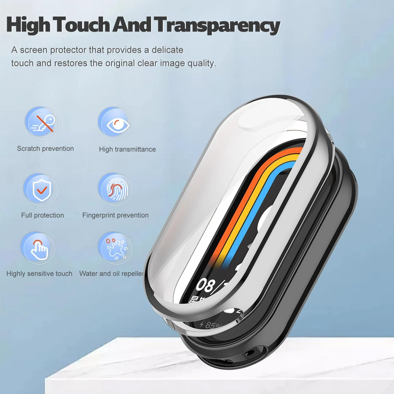 DL3 Mobilak Case Cover for Xiaomi Mi Band 10/9 / 8, Soft HD TPU Clear Film Case, Lightweight cover, Anti-Scratch and Anti-Fall for Protective Shell For Xiaomi Smart Band 10/9/8 - Silver