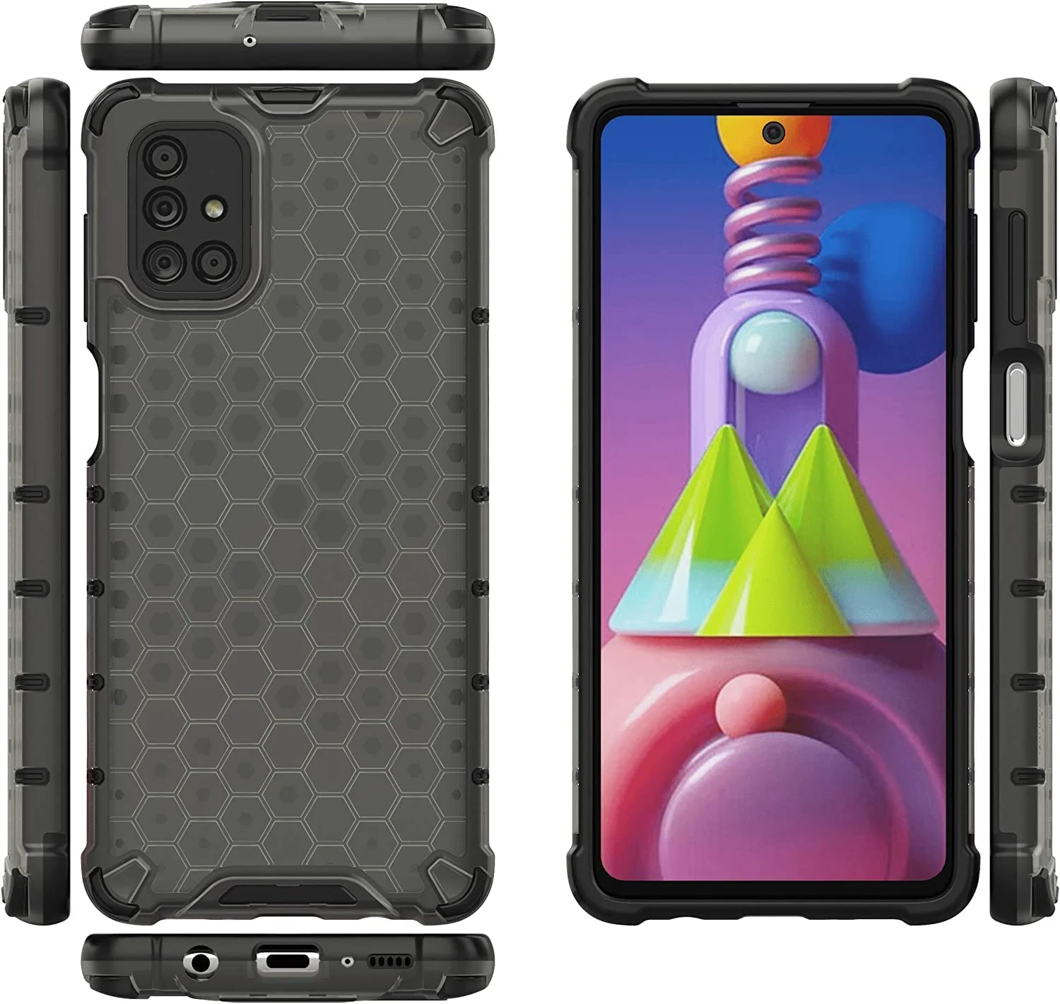 DL3 Mobilak Honeycomb Protective Case for Samsung Galaxy M51, Shock-absorbing protection, Transparent design, Slim, lightweight profile - Black