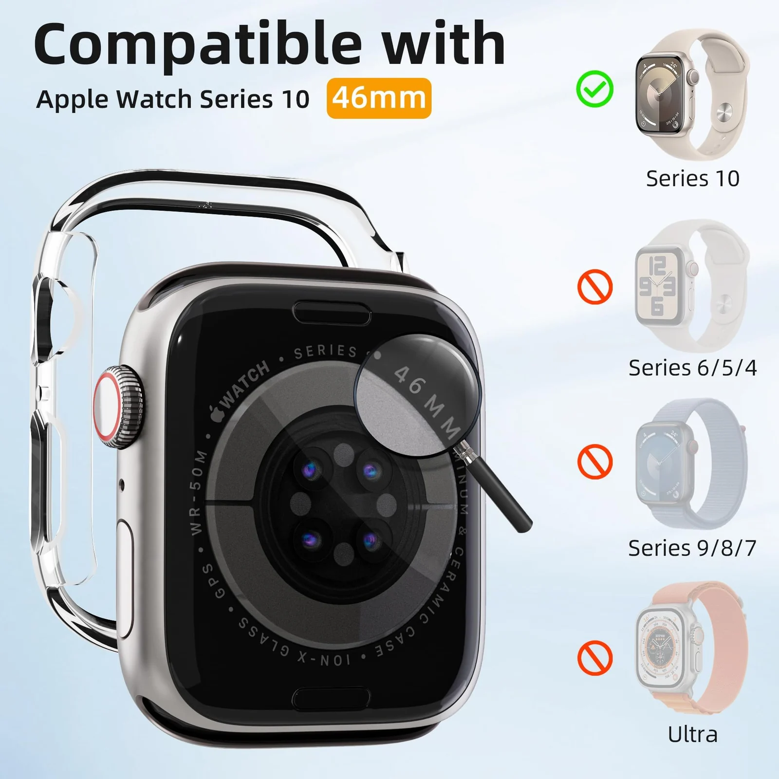 DL3 Mobilak [NO Screen Protector] Bumper Case for Apple Watch Series 10 46mm, Slim Thin Shockproof Bumper Cover, Hard PC Protective Frame All-Around Edge for iWatch 10 46 mm Accessories - Clear