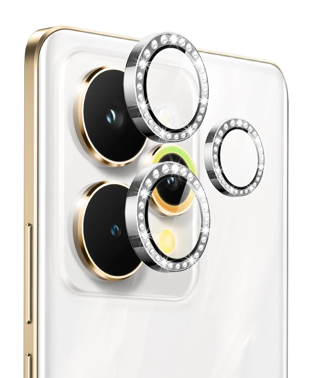 DL3 Mobilak Camera Lens Protector for realme 15 Pro 5G Accessories, 9H Tempered Glass Metal Individual Ring Camera Cover Screen Protector, Case Friendly, Anti Scratch - Diamond Silver