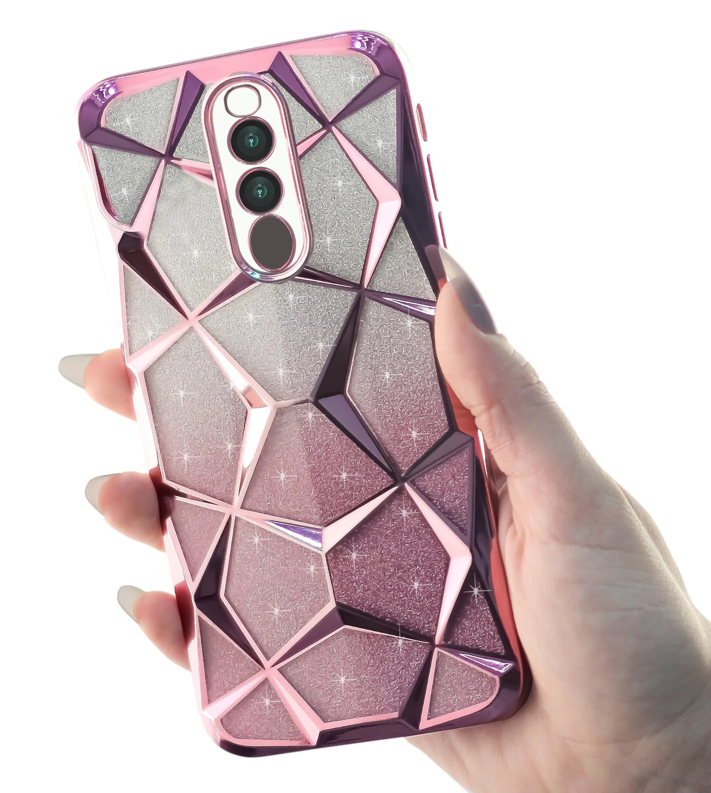 DL3 Mobilak Compatible with OPPO F11 Pro Case Plating Bling Gradient Glitter Clear Cover Soft TPU Silicone Cute Camera Protection Shockproof Back for Women Girls Case - Pink