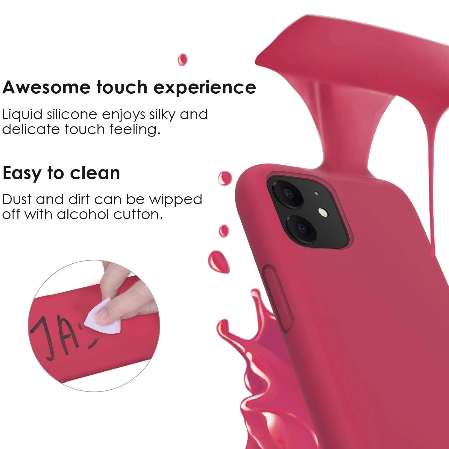 DL3 Mobilak Liquid Silicone Protective Case for iPhone 11 (6.1 Inch) with Camera Protection and Microfiber Lining - Rose Red