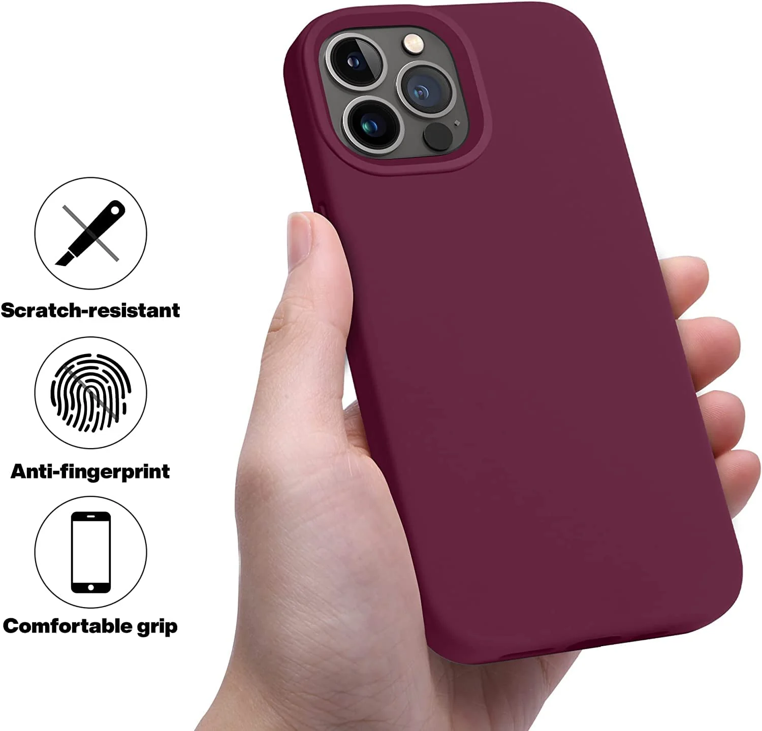 DL3 Mobilak Liquid Silicone Protective Case for iPhone 11 Pro (5.8 Inch) with Camera Protection and Microfiber Lining - Wine Red