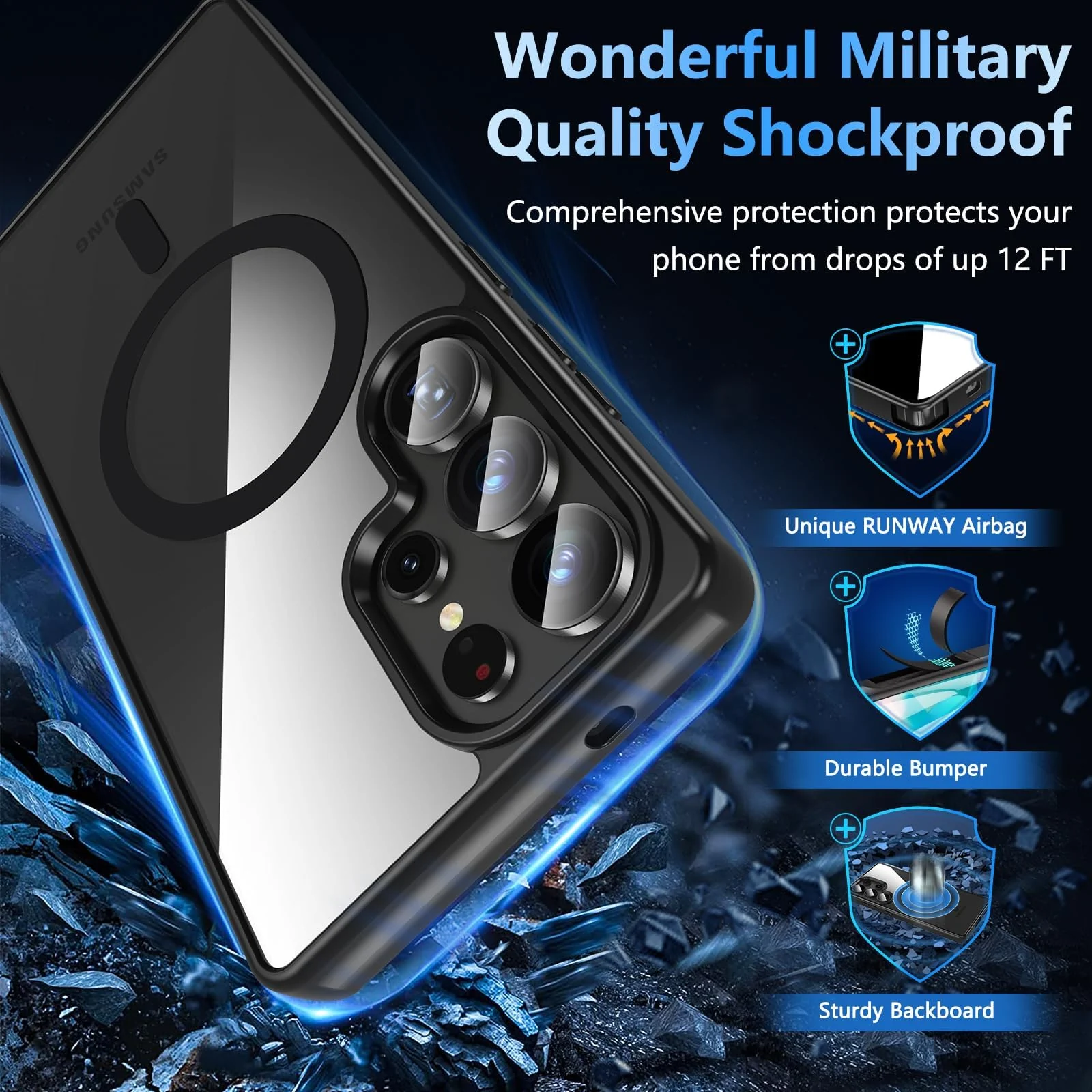 DL3 Mobilak Magnetic Case for Samsung Galaxy S25 Ultra [Compatible with MagSafe] [Shockproof Military Grade], Transparent Back Slim Bumper Cover Phone Case Samsung S25 Ultra - Black