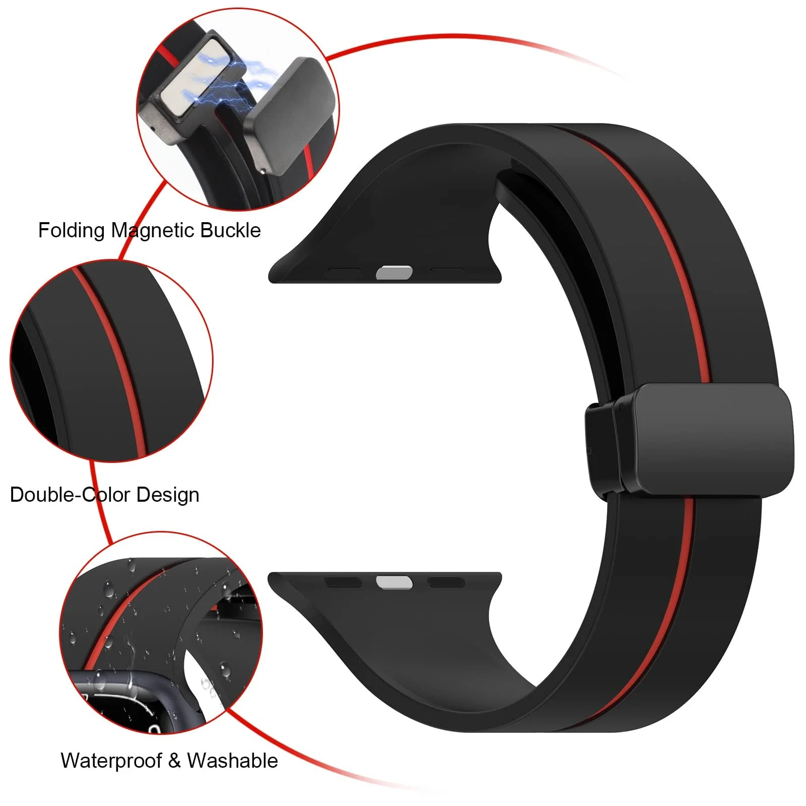 DL3 MOBILAK Magnetic Bands for Apple Watch Ultra/Ultra 2 Band 49mm 45mm 44mm 42mm 41mm 40mm 38mm,Soft Sport Silicone Strap for iwatch Series 9/8/7/6/5/4 (42mm/44mm/45mm/49mm) - Black & Red