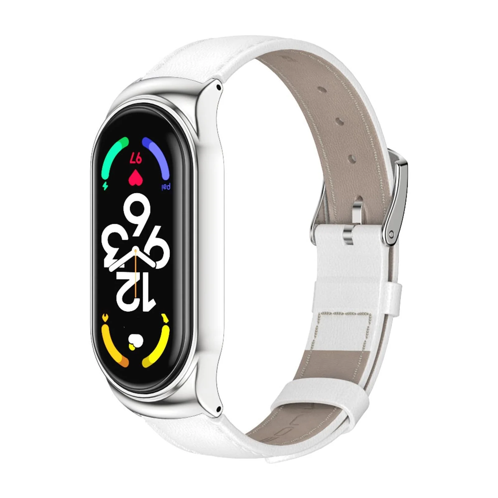 DL3 Mobilak Strap for Mi Band 6, Mi band 5, Mi Band 4, Mi Band 3 Genuine Leather Replacement Strap Watch Wrist Band Smart Bracelet Accessories for Xiaomi Mi 6 5 4 3 Fit Band - White