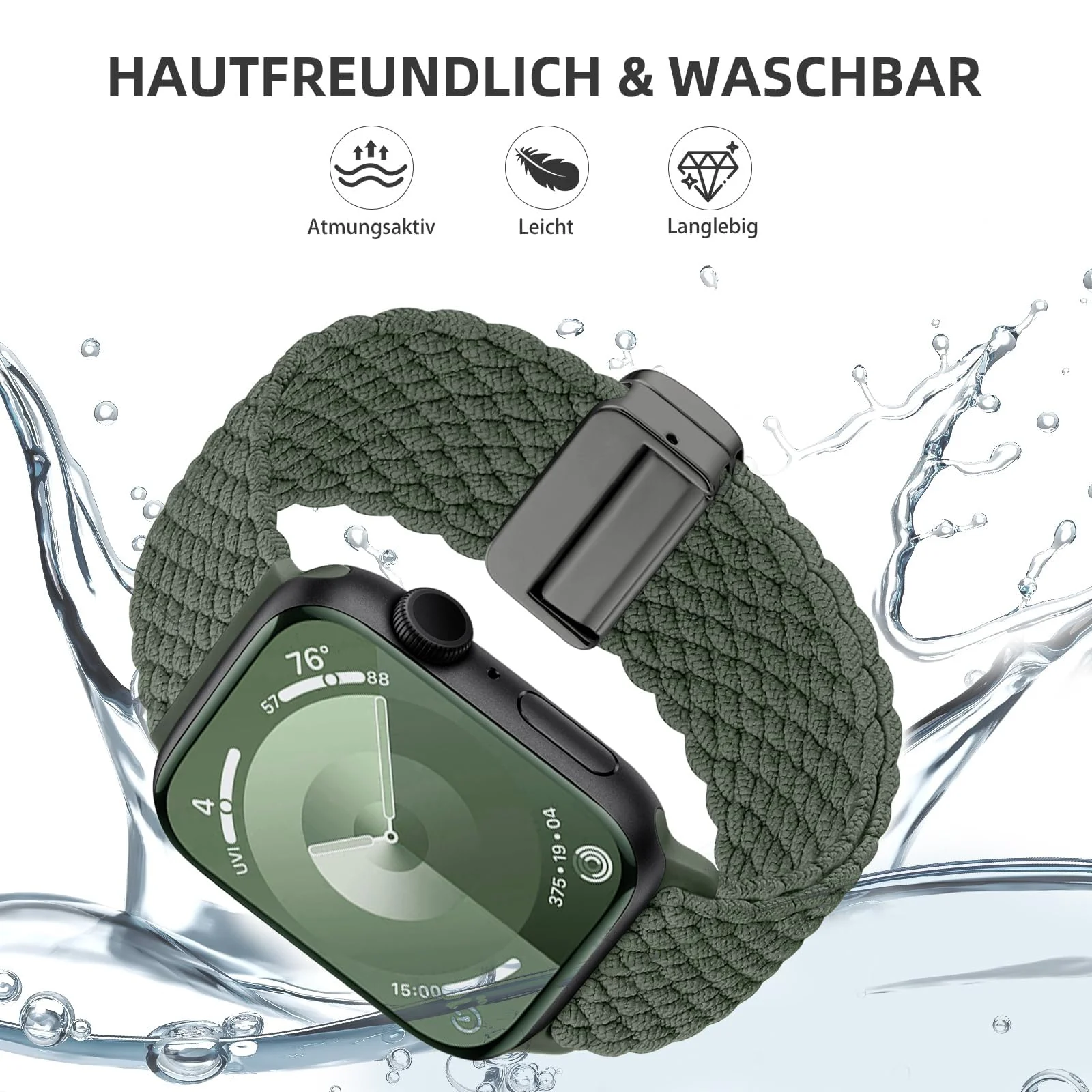 DL3 Mobilak Sport Solo Loop Compatible with Apple Watch Band 42mm 44mm 45mm 46mm 49mm for Women Men, Magnetic Strap Stretchy Braided Wristband for iWatch Series 11 10 9 8 7 6 5 4 3 Ultra 3 2 1 SE SE2 - B-Green