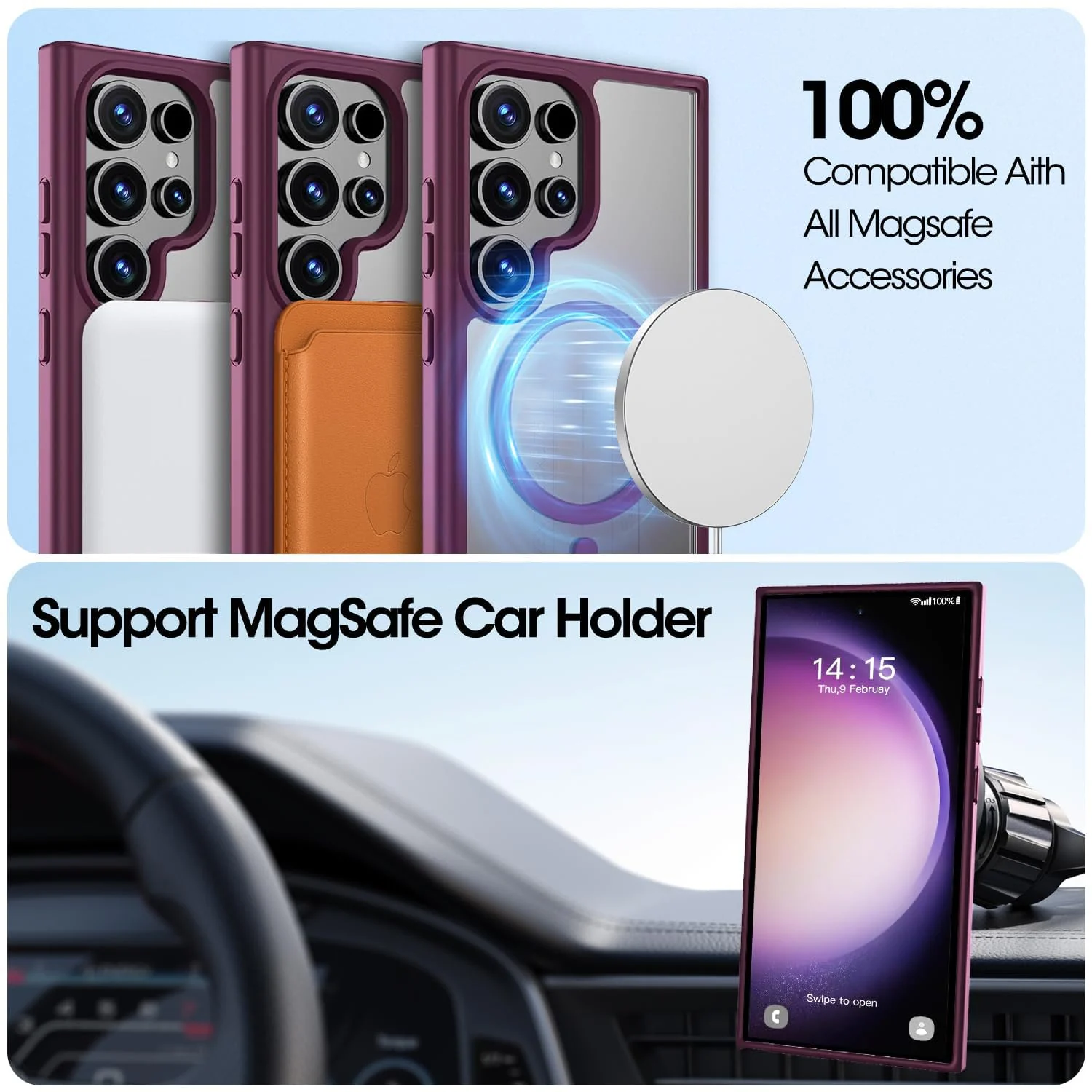 DL3 Mobilak MagSafe-Compatible Clear Magnetic Case for Samsung Galaxy S22 Ultra - Wine Red