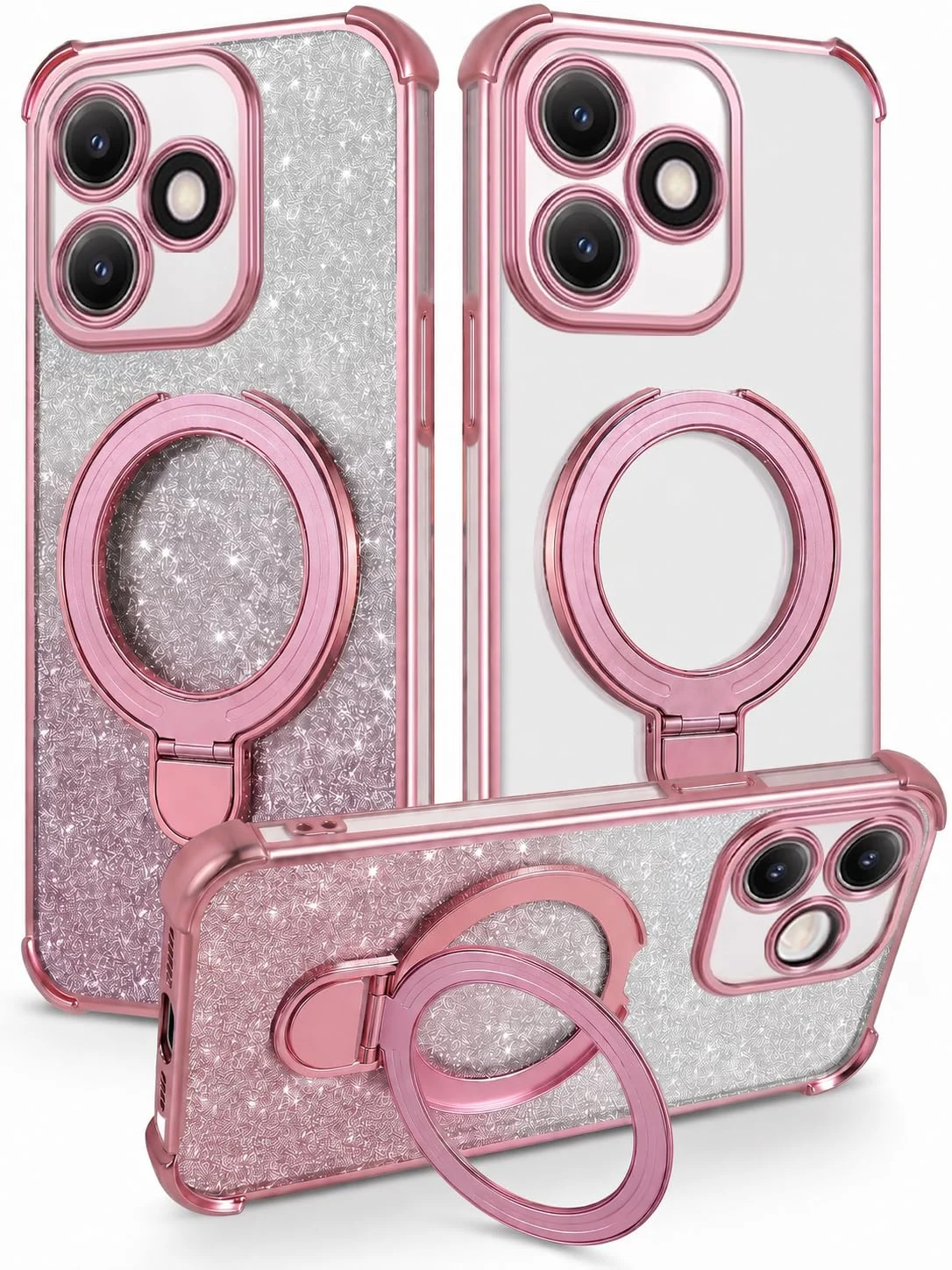 MOBIGON Glitter Phone Case with Magnetic Ring Stand for realme C53 / C51 / Note 50, Pink