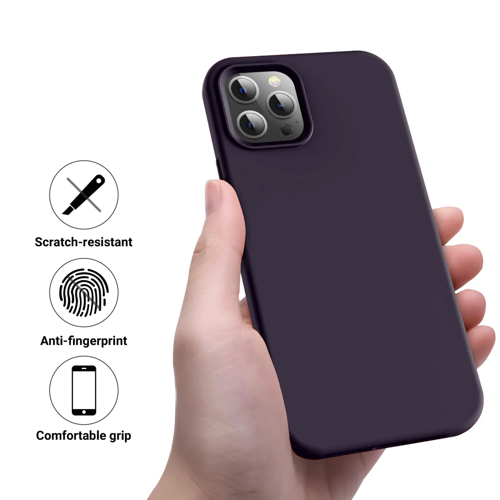 DL3 Mobilak Liquid Silicone Protective Case for iPhone 13 Pro (6.1 Inch) with Camera Protection and Microfiber Lining - Dark Purple