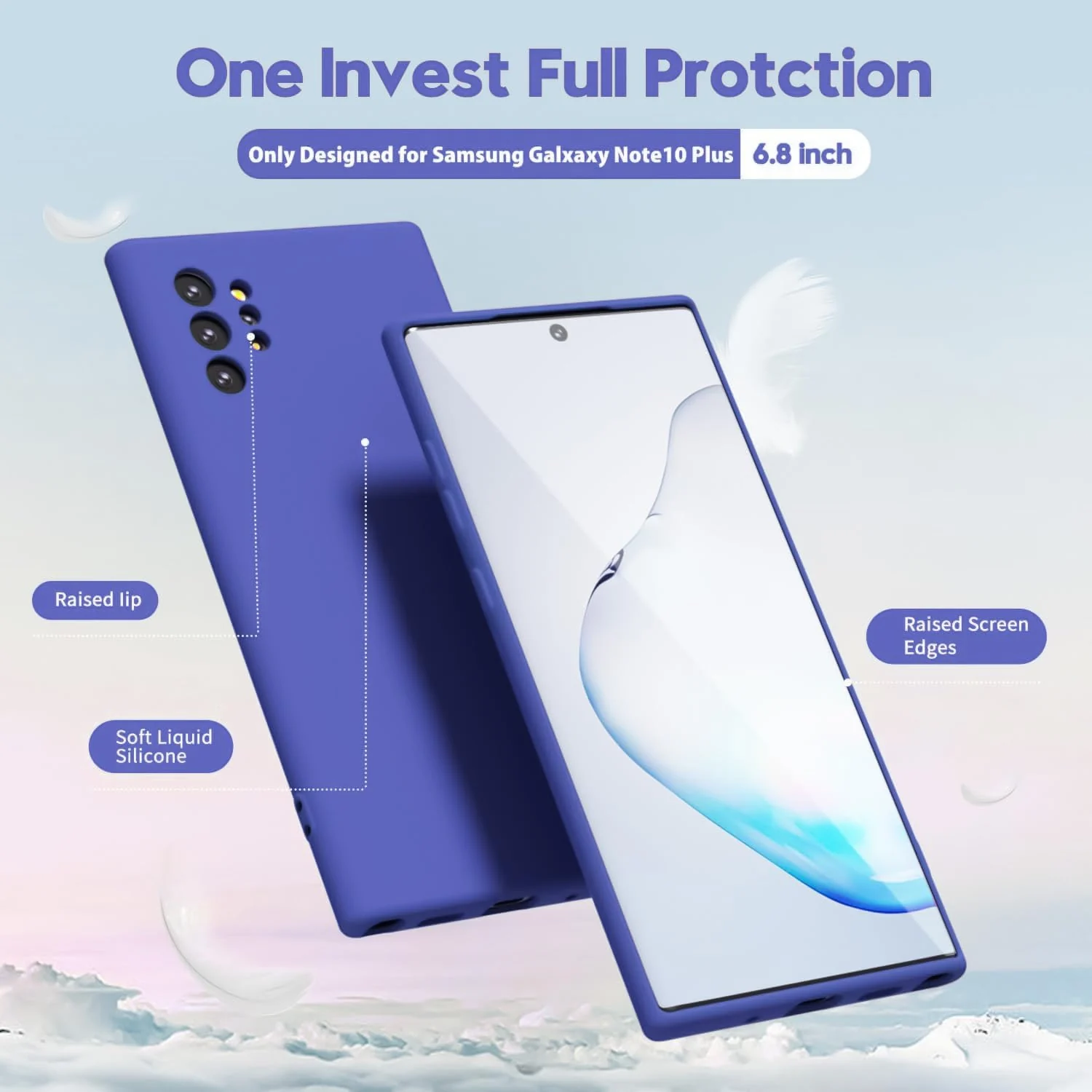 DL3 Mobilak Liquid Silicone Case for Samsung Galaxy Note10 Plus, Shock-absorbing protection, Scratch-resistant surface, Soft microfiber lining - Light Blue