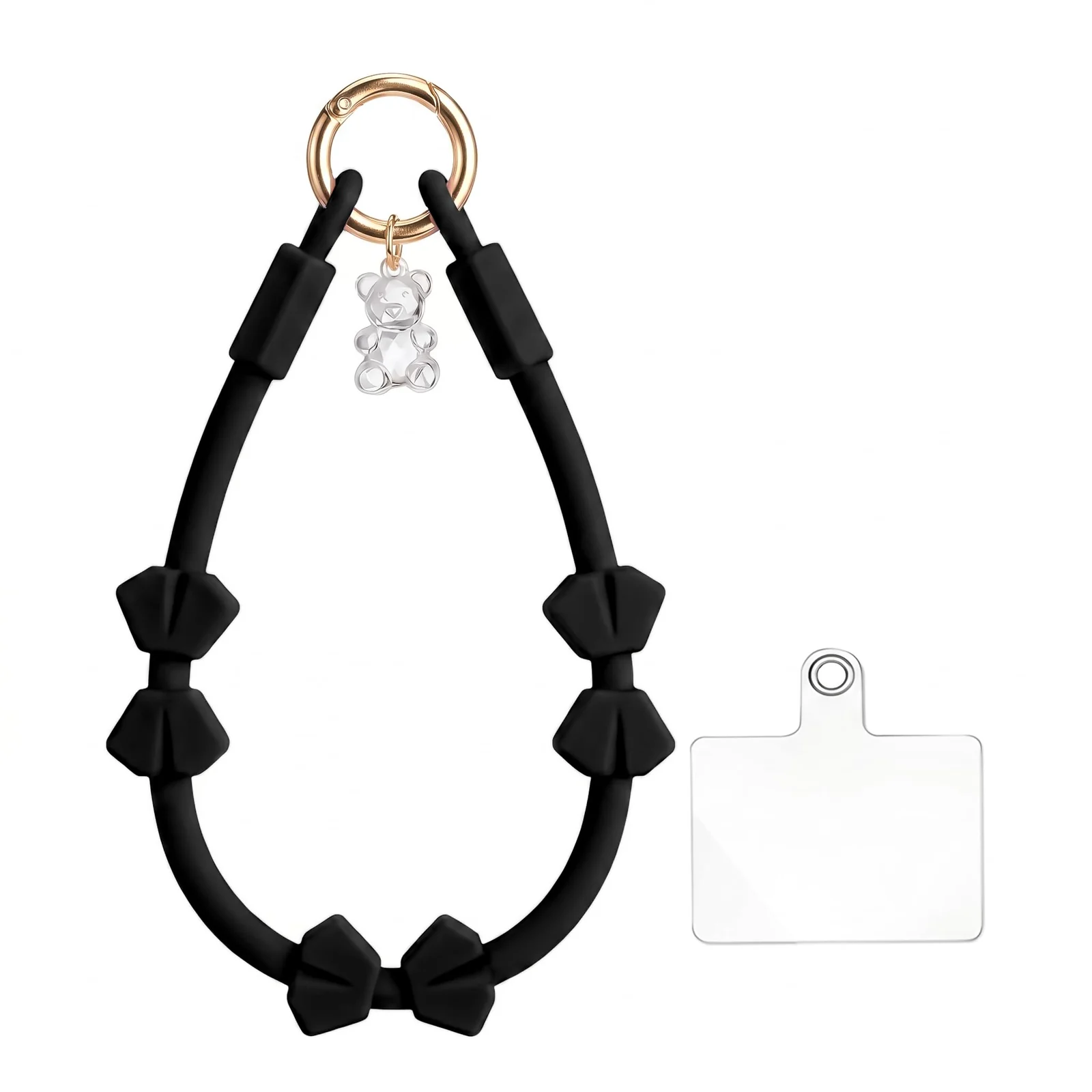 DL3 Mobilak Silicone Crystal Lanyard, 30cm Phone Wrist Strap Lanyard Keychain Office Wrist Strap with Clasp and Bear for Women Phone ID Card, Keys Strap - A-Black