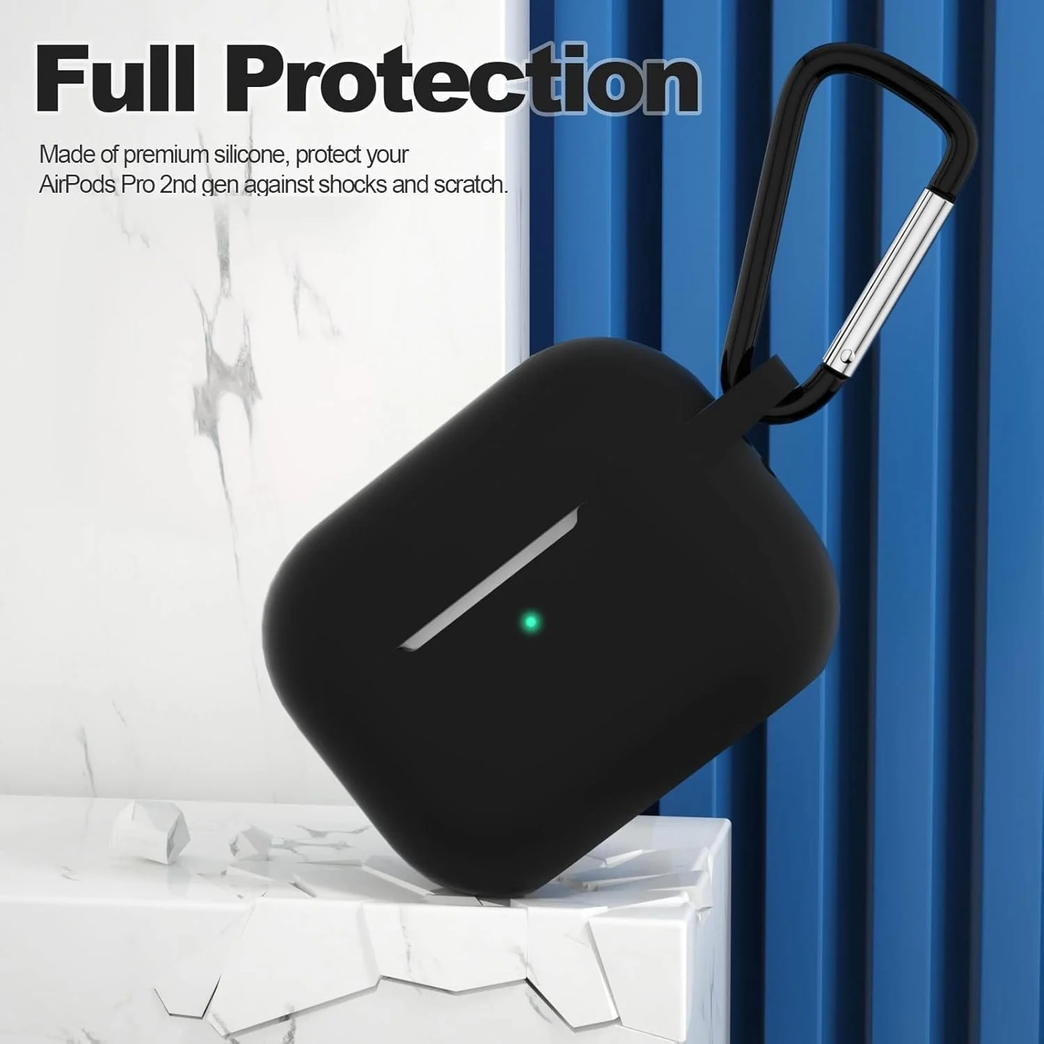 DL3 Mobilak Case Compatible with AirPods Pro, Silicone Protective Charging Case Skin with Keychain Compatible with AirPods Pro Case for Women Men, Wireless Charging, Front LED Visible - Black