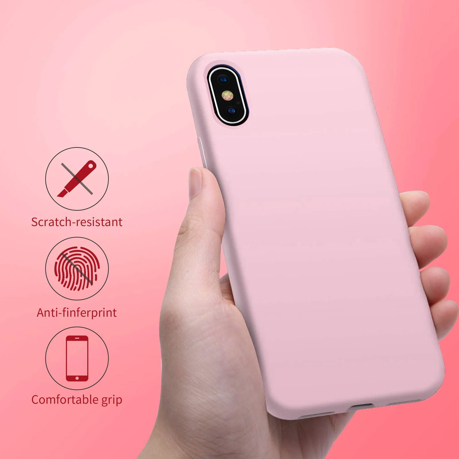 DL3 Mobilak Compatible with iPhone X/iPhone XS Case, Liquid Silicone, Full Body Protective Cover, Shockproof, Slim Phone Case, Anti-Scratch Soft Microfiber Lining - Pink
