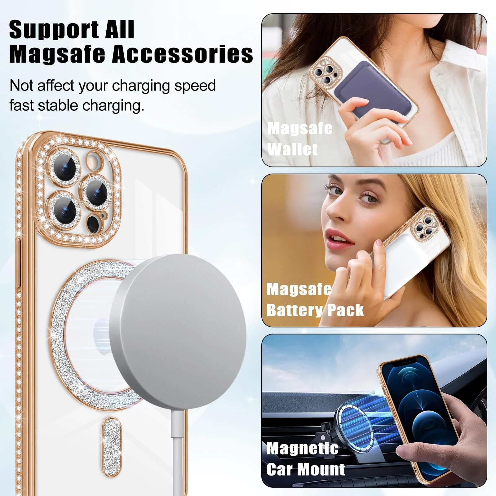 DL3 Mobilak MagSafe-Compatible Magnetic Case for iPhone 11 Pro with Camera Protection and Magnetic Car-Mount Support - Gold