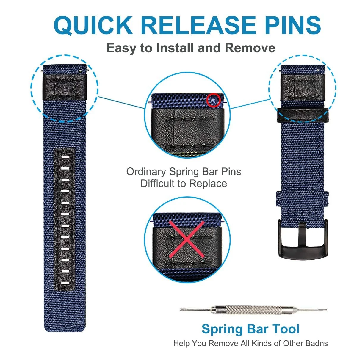 DL3 Mobilak Nylon Sports Bands With Leather 20MM Strap for Samsung Gear Sport, Watch 6, 4, 5, 5 Pro, S2 Classic, Active 2 40mm 44mm, Amazfit GTS 3, 4, 4 Mini, Bip 3 Pro, GTS2, Bp U - Blue