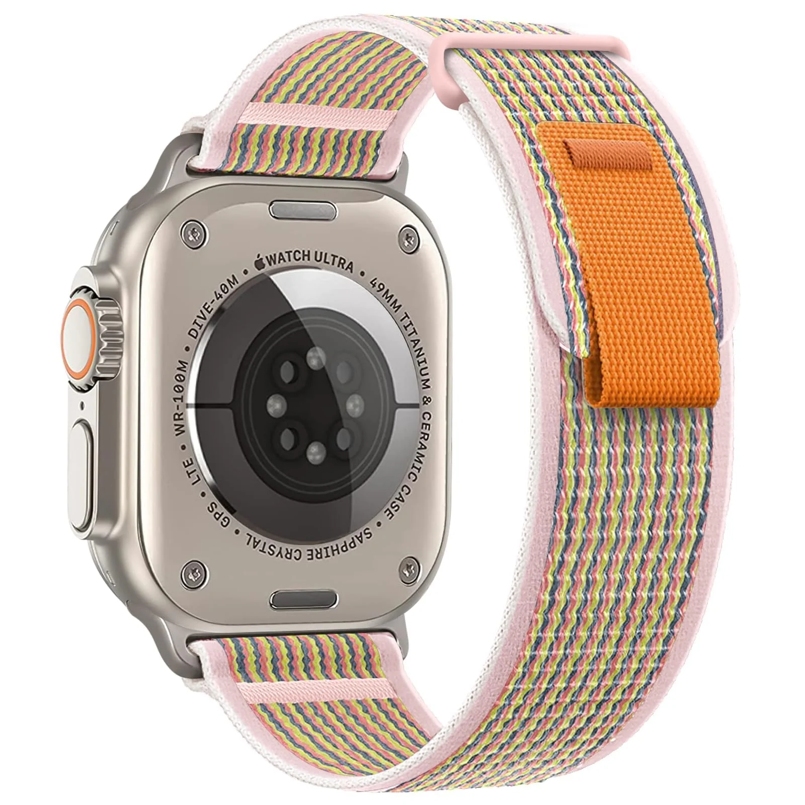 DL3 Mobilak Trail/Alpine Loop Nylon Band Compatible with Apple Watch Ultra 2/Ultra Band 49mm 45mm 44mm 42mm, Adjustable with Metal C-Hook Strap for iWatch Ultra Series 9/8/7/6/5/4/3/2/1/SE2/SE - Trail Pink