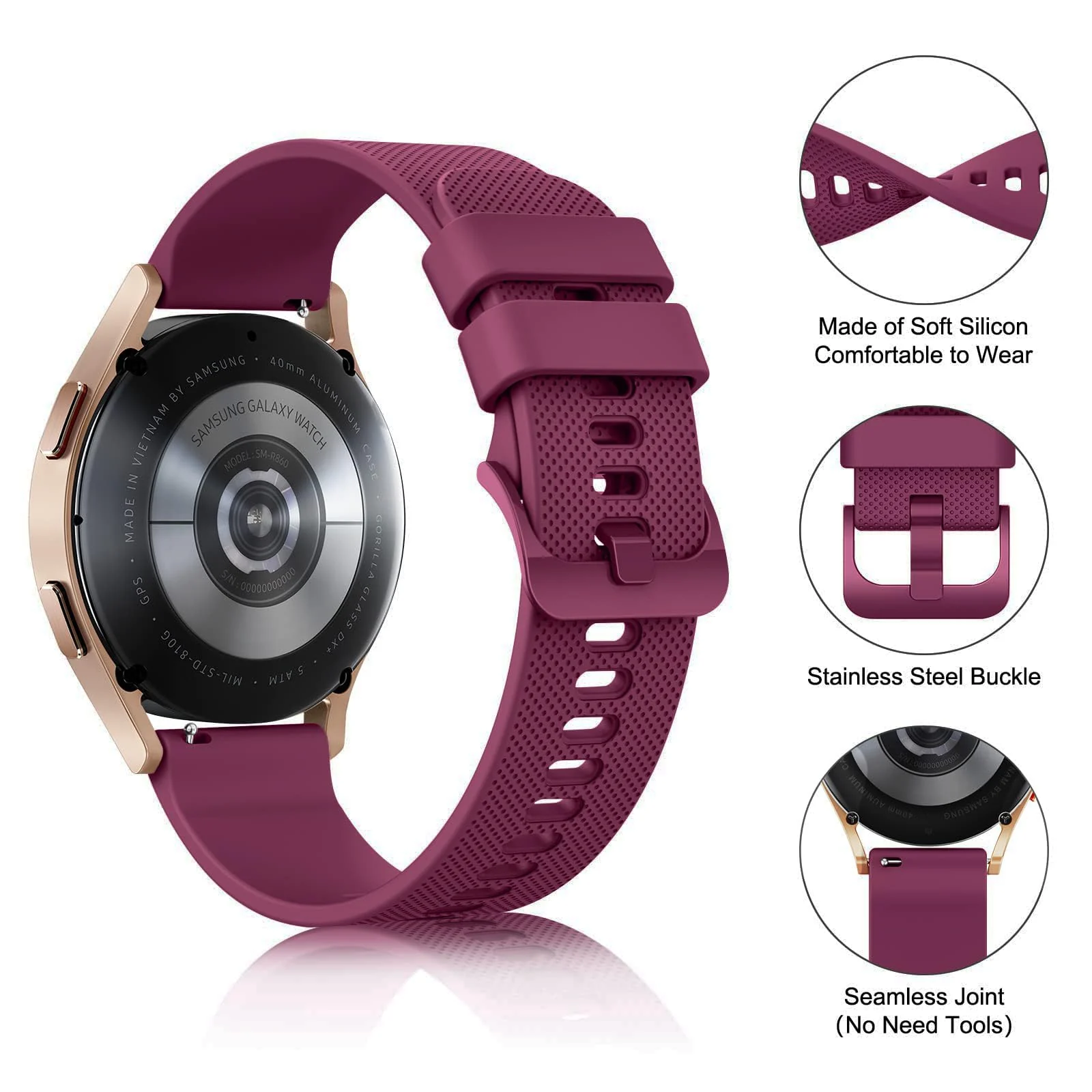 DL3 Mobilak Silicone Buckle Band 22MM Strap For Xiaomi Redmi Watch 5 Active/5 Lite/Samsung Galaxy Watch 3 45mm/Watch 46mm/Gear S3/For Huawei watch GT5 GT4 GT3 GT2 GT 46MM/GT2E/GT2 Pro/GT 3 Pro/GT5 Pro - Wine Red