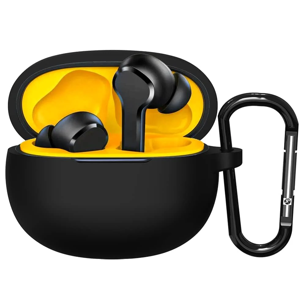 DL3 Mobilak Silicone Case Compatible with realme Buds T100 Earbuds, Soft Silicone Protective Case Cover, Shockproof Sleeve with Carabiner - Black