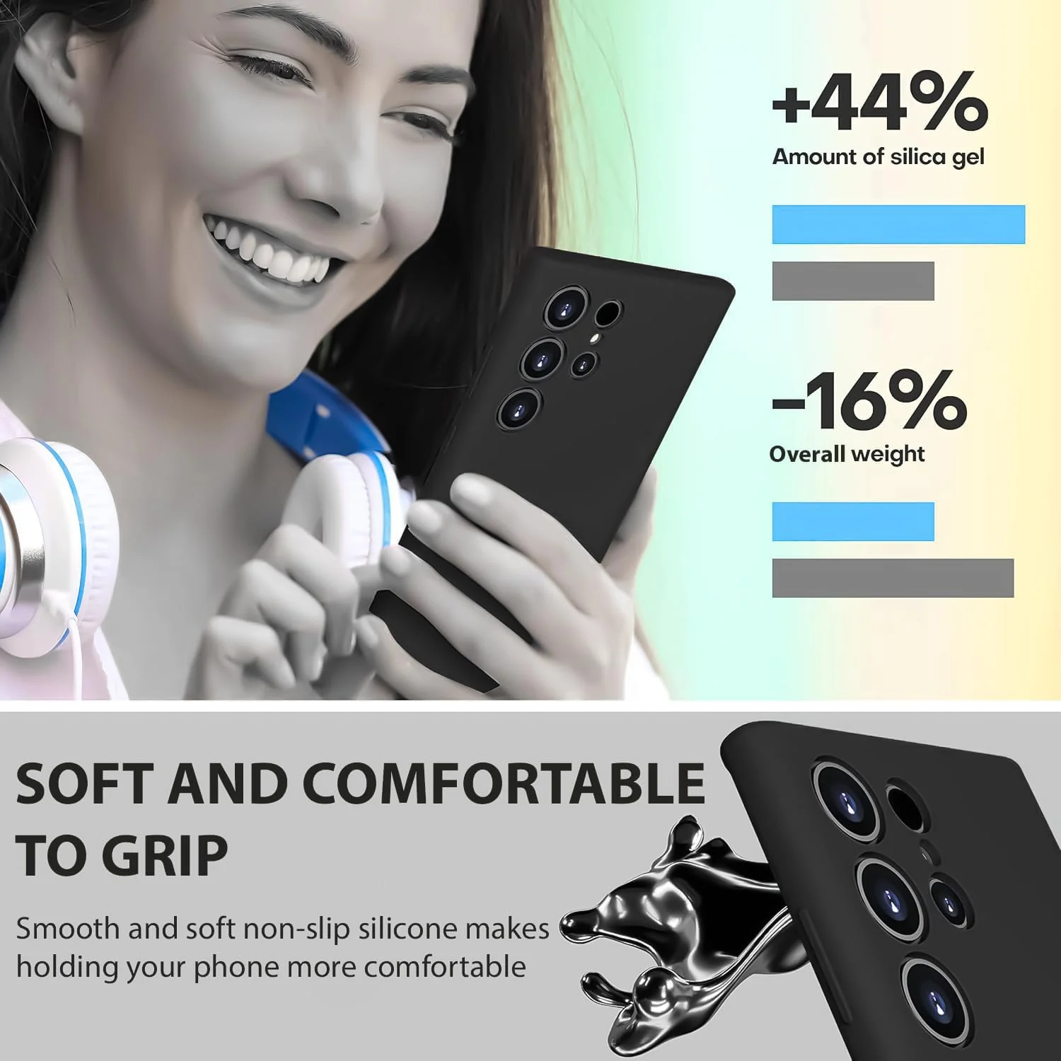 DL3 Mobilak Case Compatible with Samsung Galaxy S24 Ultra, Soft Silicone Bumper Case, Shockproof Protective Case - Black