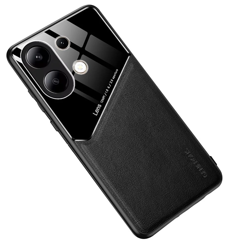 DL3 Mobilak Faux Leather and Plexiglass TPU Case for Xiaomi Redmi Note 13 4G with Magnetic Car-Mount Support and Shockproof Design - Black