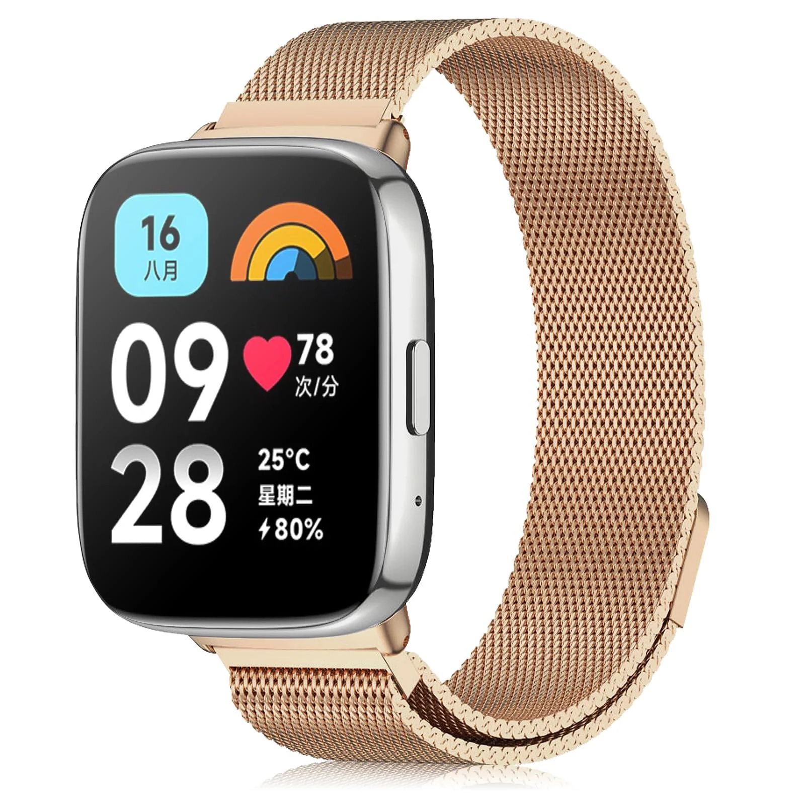 DL3 Mobilak Bracelet Compatible with Xiaomi Redmi Watch 3 Active/Redmi Watch 3 Lite, Stainless Steel Replacement Strap, Mesh Metal Watch Strap, Magnetic Adjustable Replacement Band For Men Women - Rose Gold