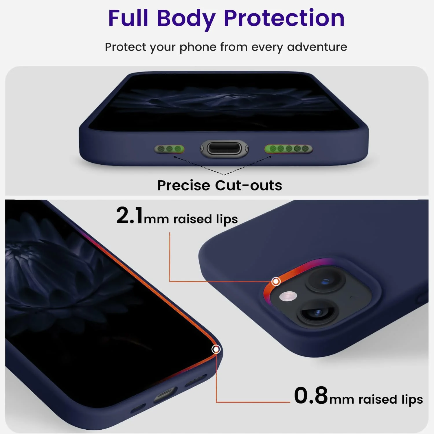 DL3 Mobilak Liquid Silicone Protective Case for iPhone 13 / iPhone 14 with Camera Protection and Microfiber Lining - Storm Blue