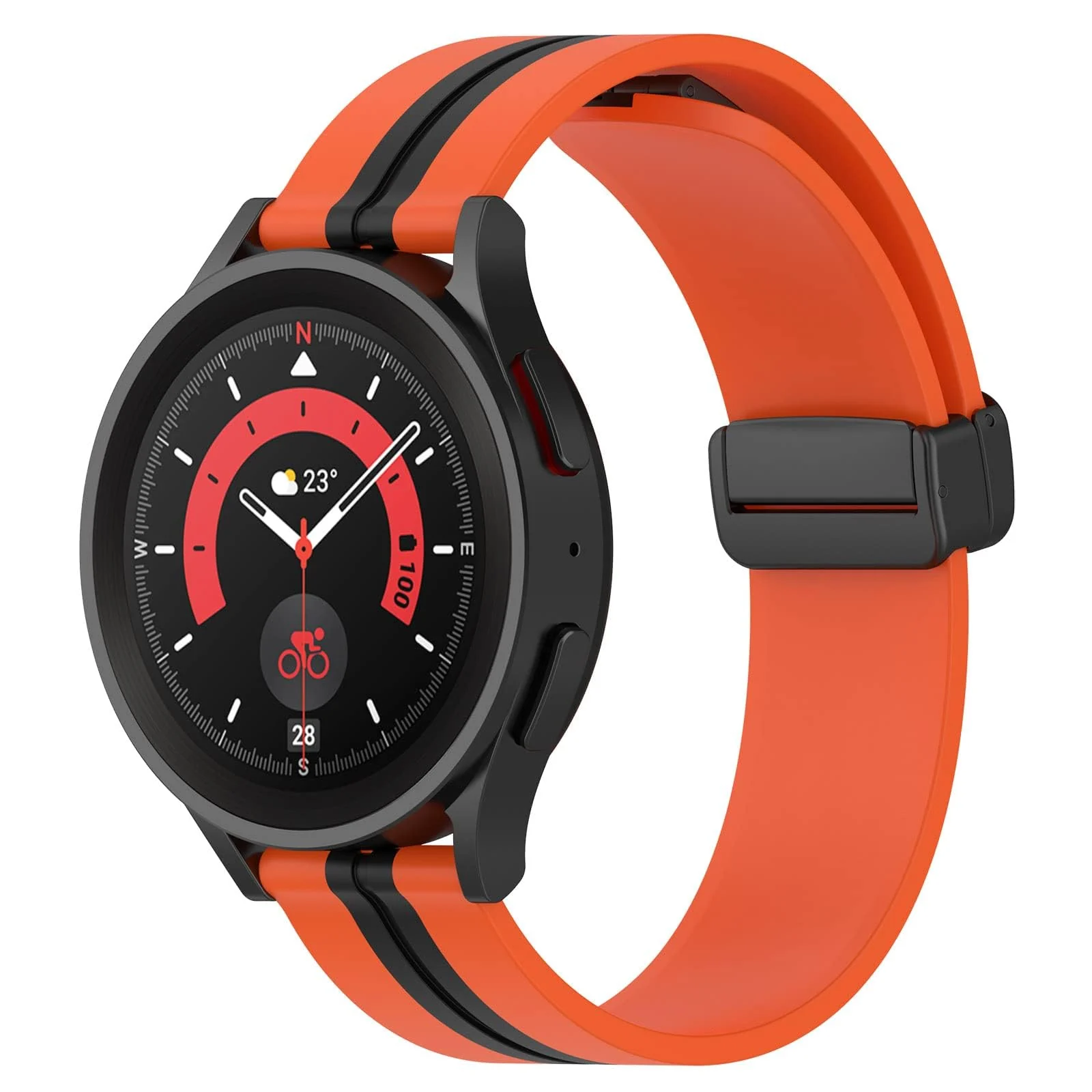 DL3 Mobilak Strap Silicone Magnetic Buckle 20MM For Samsung Gear Sport/Watch 6/5/4/5 Pro 45mm/S2 classic/active 2 40mm 44mm/Amazfit GTS 2/2e/GTS 3/3 Pro/GTS 4/GTS 2 Mini/3 Mini/4 Mini/Bip 3/Bip 3 Pro - A.Orange Black