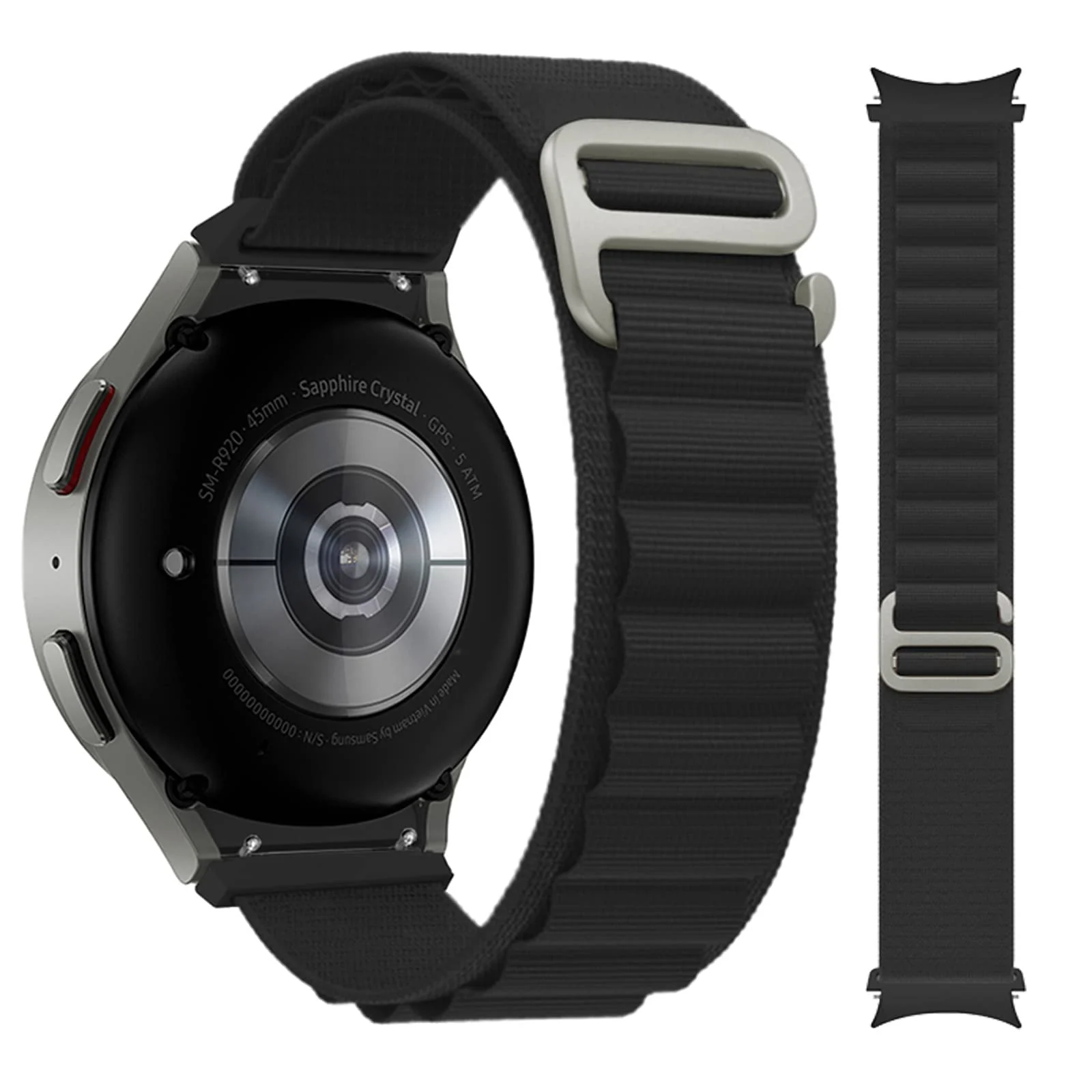 DL3 Mobilak No-Gap Nylon Watch Bands Compatible with Samsung Galaxy Watch 6 5 4 Band 40mm 44mm/Watch 5 Pro Band 45mm/Watch 6 4 Classic Band 42mm 43mm 46mm 47mm, Alpine Loop Woven Sport Strap Men Women - Black
