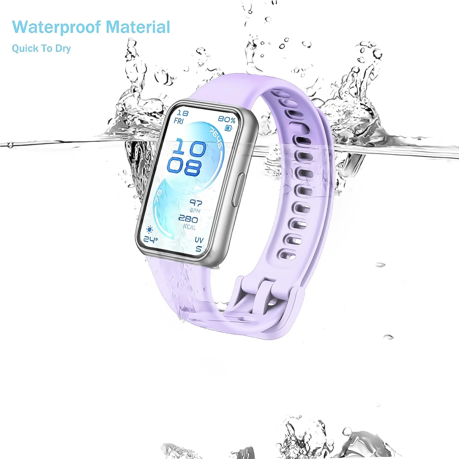 DL3 Mobilak Silicone Bracelet for Huawei Band 11/Band 11 Pro Strap, Soft Silicone Sport Band, Soft Breathable, for Huawei Band11/11 Pro Adjustable Replacement Strap - Light Purple