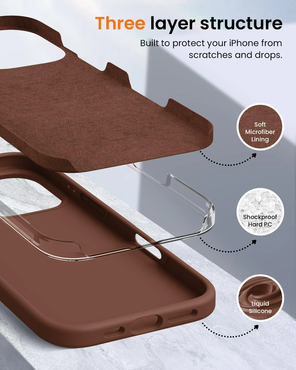 DL3 Mobilak Liquid Silicone Protective Case with Soft Microfiber Lining for iPhone 16 Pro Max - Brown