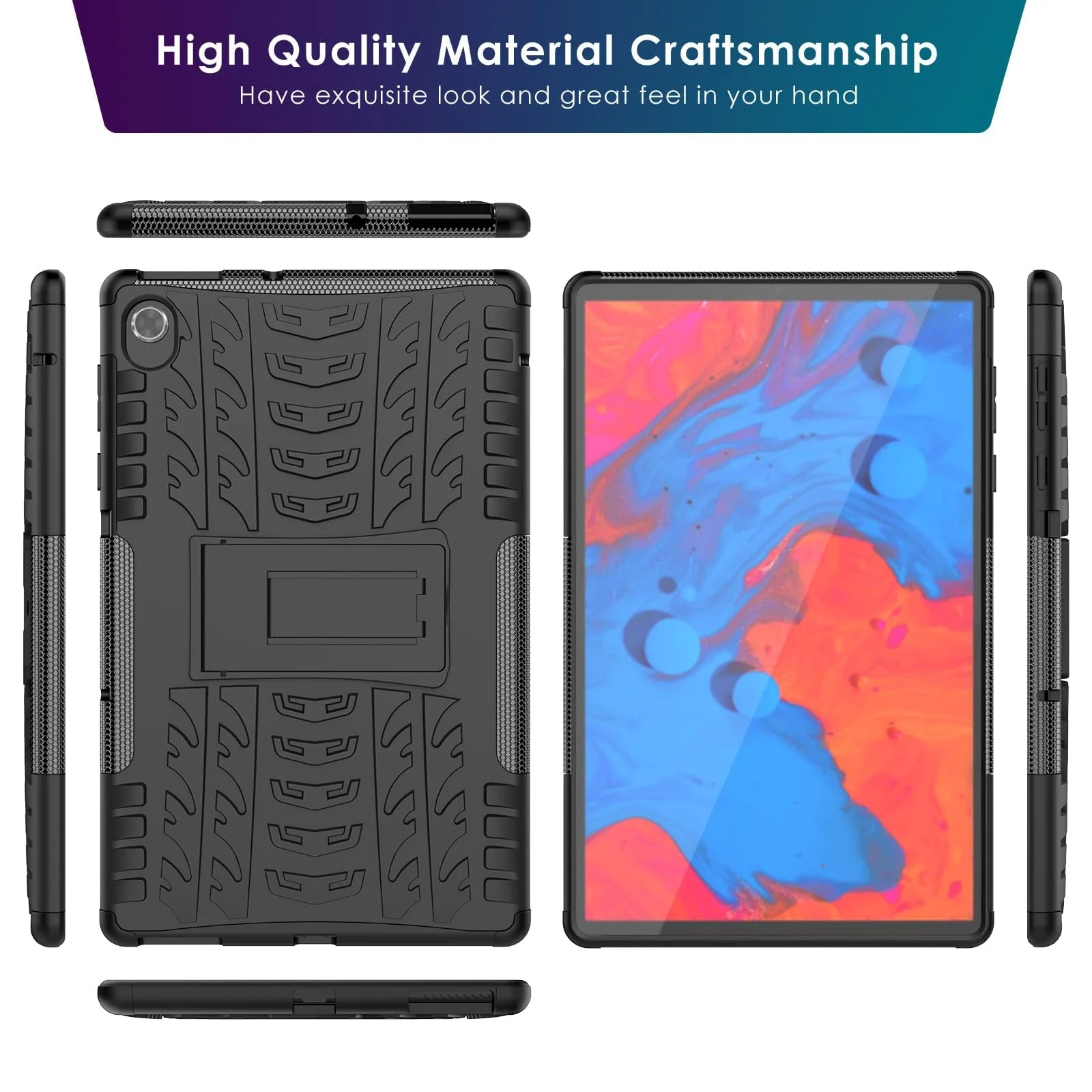 "DL3 Mobilak Case For Lenovo Tab M10 FHD Plus 10.3"" [2nd Gen] 2020 (TB-X606F/X) / K10 2021 (TB-X6C6F), Hybrid Rugged Armor Heavy Duty 2 in 1 TPU + PC Dual Layer Shockproof Case with Kickstand - Black"
