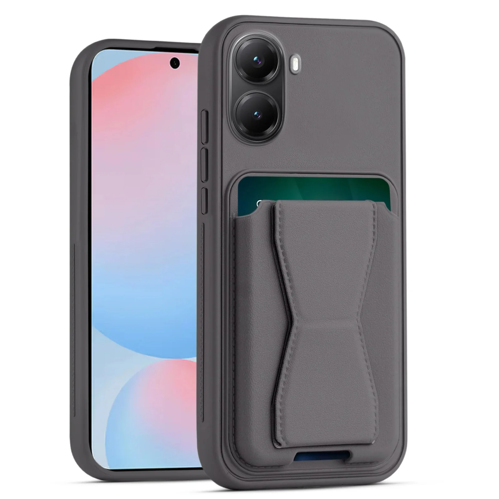 Mobigon Leather Wallet Case Compatible with Xiaomi Poco X7 Pro, Leather Back Cover With TPU Frame, Shockproof Protective Phone Case with Card Holder Stand - Black