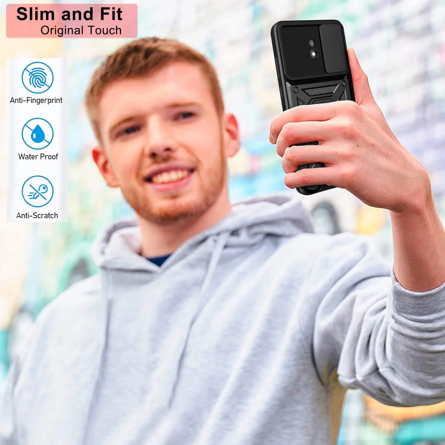 DL3 Mobilak Silicone Protective Case for Nokia C10 / Nokia C20 with Slide Camera, Built-in magnetic car-mount support, Shock-absorbing protection, Built-in kickstand - Blue