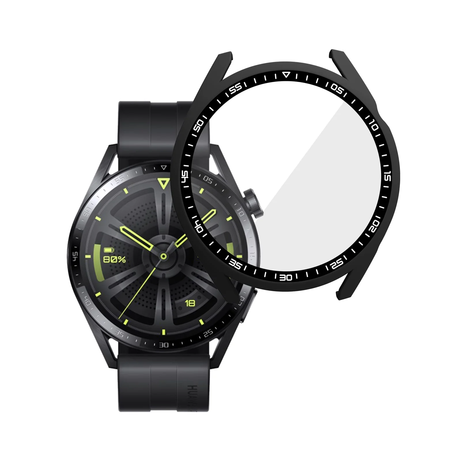 DL3 Mobilak Protective Watch Cover with Screen Protector for Huawei Watch GT3 46mm, Slim, lightweight profile - Black