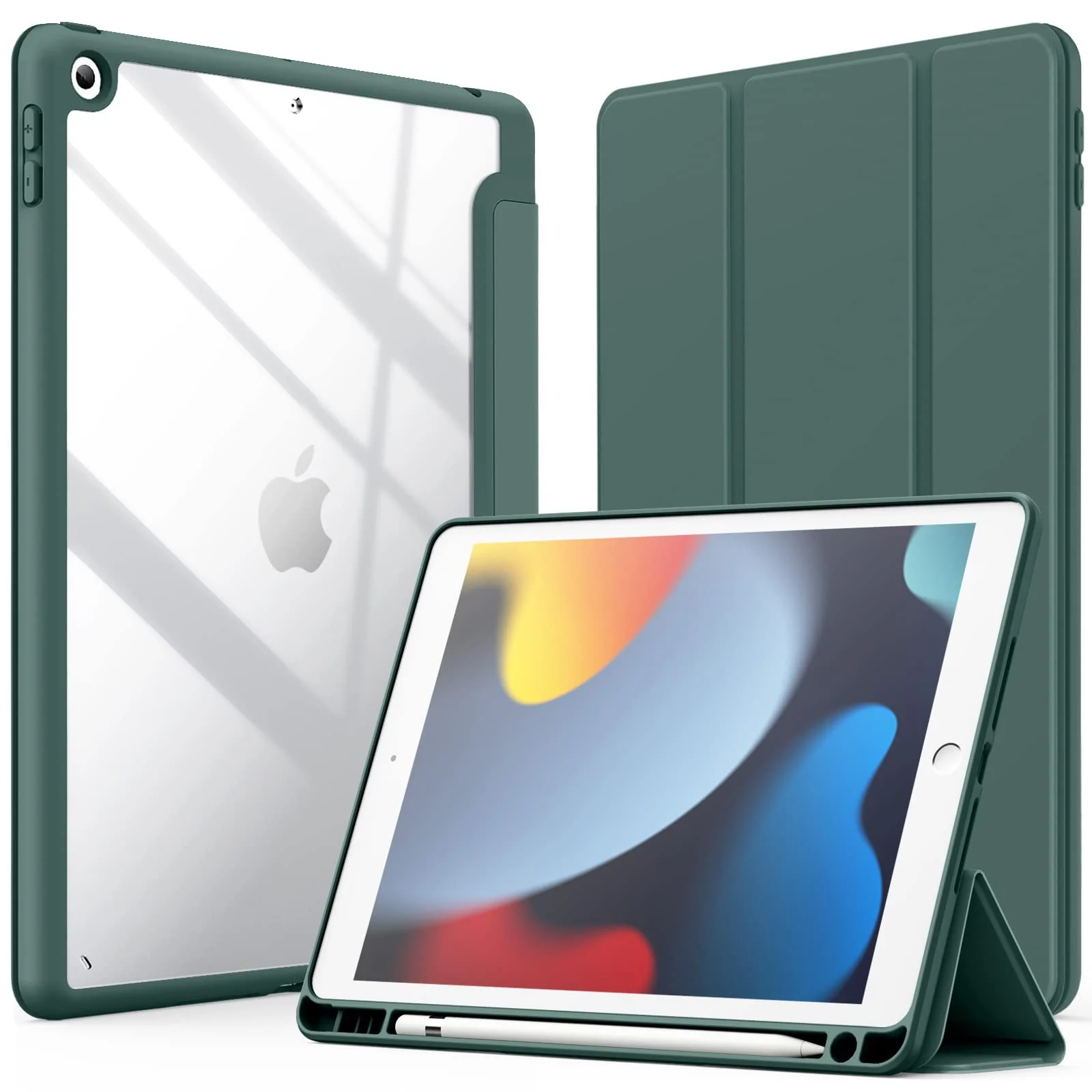 DL3 Mobilak Case for iPad 10.2-Inch (9th/8th/7th Generation, 2021/2020/2019), Clear Shockproof Back Cover Built-in Pencil Holder, Auto Sleep/Wake