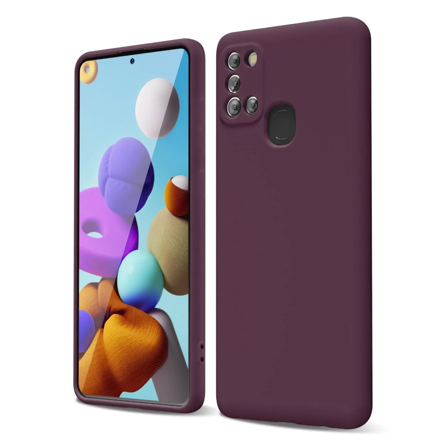 DL3 Mobilak Silicone Protective Case for Samsung Galaxy A21s, Shock-absorbing protection, Scratch-resistant surface, Soft microfiber lining - Wine Red
