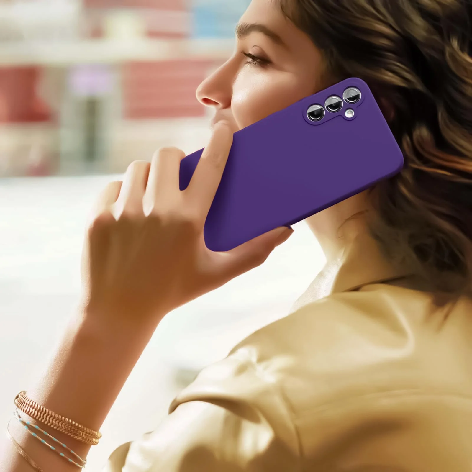 DL3 Mobilak Liquid Silicone Protective Case with Soft Microfiber Lining for Samsung Galaxy A55 - Purple