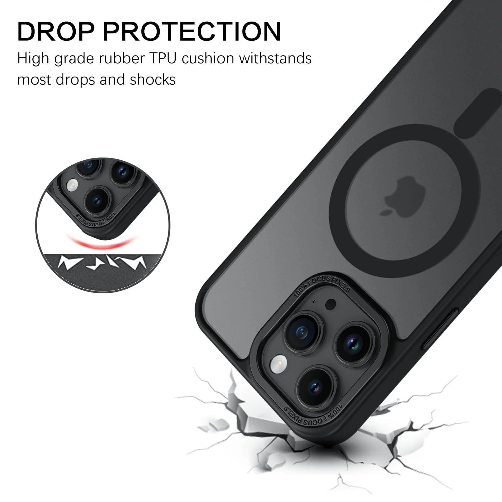 DL3 Mobilak Translucent Matte Case for iPhone 15 Pro 6.1-Inch, Compatible with MagSafe accessories, Supports wireless charging, Built-in magnetic car-mount support - Black