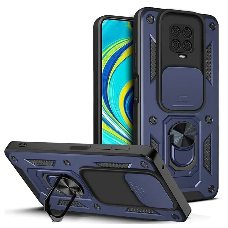DL3 Mobilak Military-Grade Protective Case with Sliding Camera Cover, Metal Ring Kickstand and Magnetic Car-Mount Support for Xiaomi Redmi Note 9S / 9 Pro / 9 Pro Max - Blue